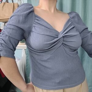Chic Ruched Women's Blouse in Slate Blue